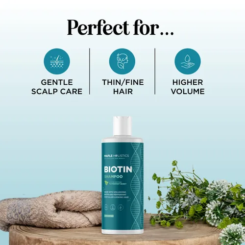 Miniatura 6 de Champú voluminizador de biotina para cabello fino - Champú para cabello fino con menta, argán y aceites esenciales para el cuidado del cabello