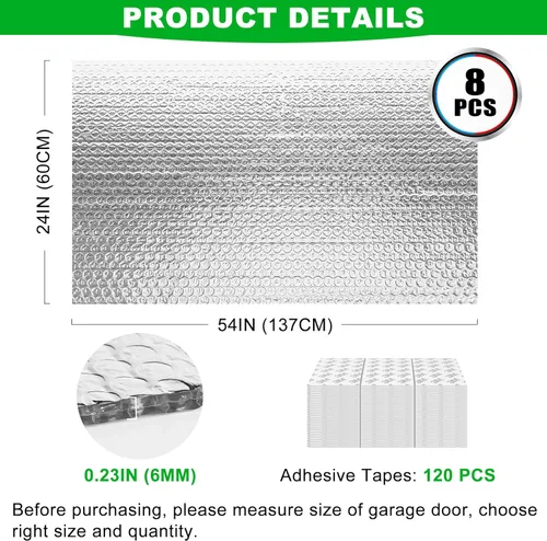 Miniatura 2 de Kit de paneles de aislamiento para puerta de garaje 8P, 0.24 pulgadas, papel de aluminio reflectante de doble burbuja, hoja de 0.236 in, escudo de 6