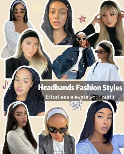Miniatura 6 de Huachi Diademas antideslizantes para mujer, paquete de 16 bandas elásticas deportivas para el cabello para mujer, diadema de tela de algodón suave