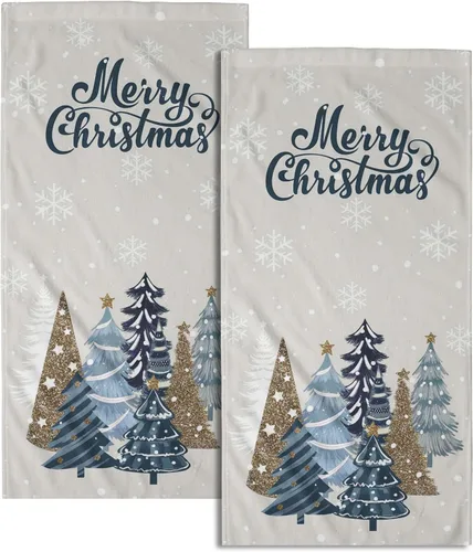 Miniatura 11 de Winter Trees - Juego de 2 toallas de mano de 28 x 14 pulgadas, diseño de árbol de pino de nieve, color beige, absorbente, de microfibra, para baño