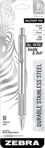 Miniatura 2 de Zebra 29411 F-701 Bolígrafo retráctil de acero inoxidable, punta fina, 0.031 in, tinta negra (4)