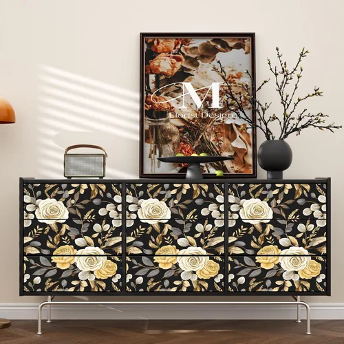 Miniatura 4 de Papel tapiz floral oscuro, papel tapiz autoadhesivo para despegar y pegar, papel tapiz de vinilo negro bohemio para armarios, papel adhesivo