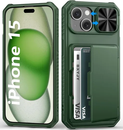 Miniatura 82 de BXYJY Funda tipo cartera para iPhone 15 Pro con tarjetero (4-5 tarjetas) y cubierta deslizante para cámara y soporte, protección contra caídas