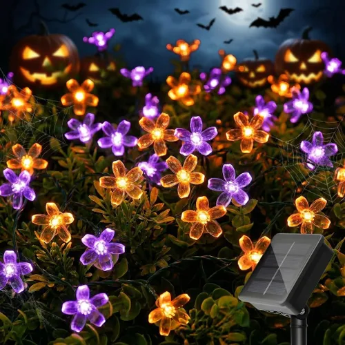 Miniatura 18 de ITICdecor - Tira de luces solares para exteriores con flores, impermeables, 50 luces LED, decoraciones de luces de hadas para árbol de Navidad