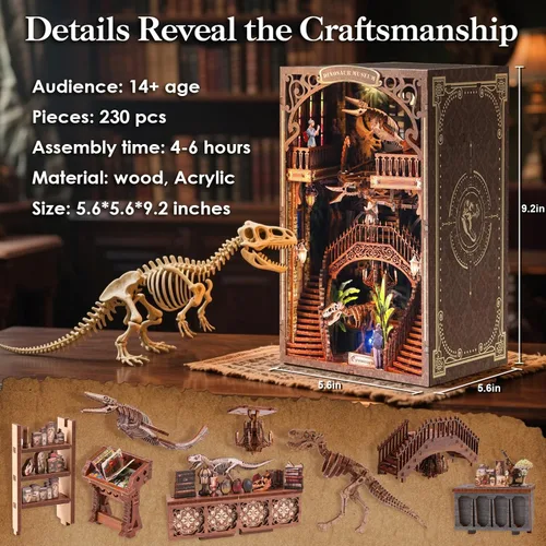 Miniatura 2 de [2025 Nuevo] Kit de Rincón del Libro Museo de Dinosaurios con Cubierta Antipolvo y Luz LED, Kit de Manualidades de Casa en Miniatura, Juguetes