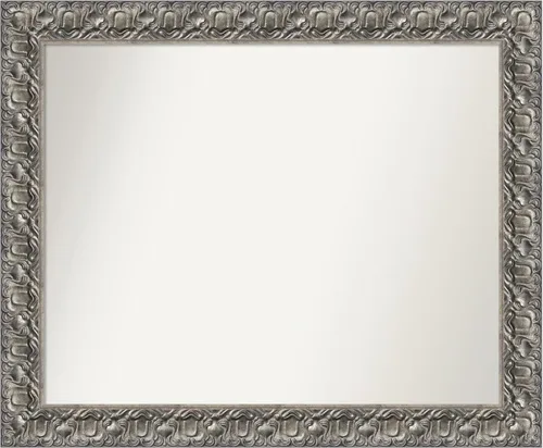 Miniatura 246 de Amanti Art Espejo de baño plateado para sobre fregadero, 26 x 26 pulgadas, espejo cuadrado de níquel pulido, marco de madera tradicional mediano, se