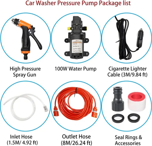 Miniatura 2 de Bomba eléctrica de lavado a presión, 12 V, 100 W, portátil, de alta presión, kit de bomba de agua inteligente para automóvil, caravana, hogar