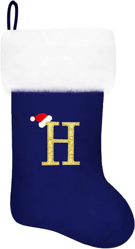 Miniatura 98 de Calcetines de Navidad bordados de 20 pulgadas con monograma, terciopelo negro con puño de felpa blanca supersuave, adornos clásicos para decoración