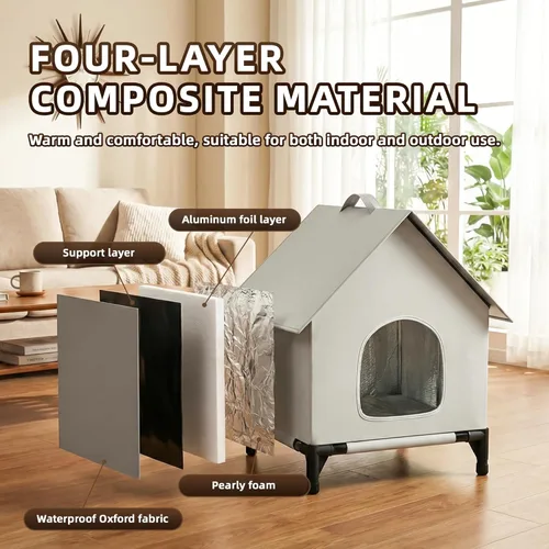 Miniatura 3 de Casa para gatos para exteriores e interiores, fácil de armar, refugio para gatos con autocalentamiento para invierno, aislado y resistente a