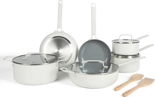 Miniatura 11 de Martha Stewart Emmeline - Juego de ollas y sartenes de 12 piezas de aluminio con interior de cerámica antiadherente libre de PFA, esmaltado pesado