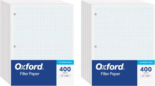 Papel de hojas sueltas Oxford, papel de cuaderno de relleno, 8-1/2" x 11", cuadrícula 4x4, 3 agujeros perforados, 800 hojas para carpetas de 3