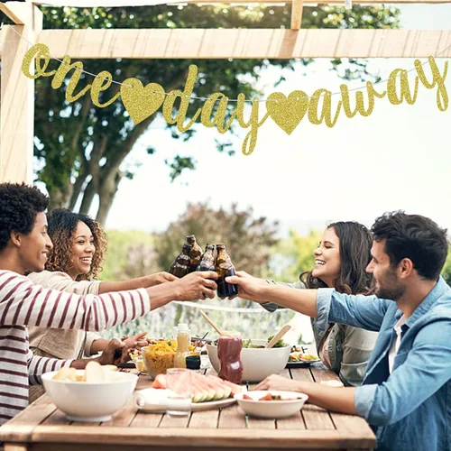 Miniatura 6 de Cartel de un día lejos, suministros de decoración de cena de ensayo, cartel de fiesta de boda, mañana lo hacemos, pre-encordado, fondo de fotos
