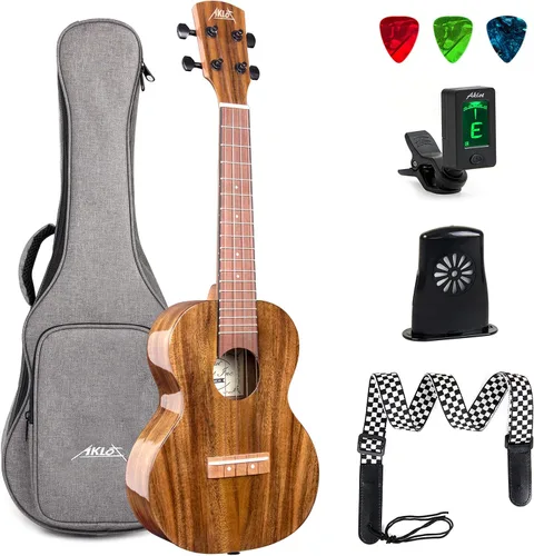 Miniatura 11 de AKLOT Ukelele de acacia completamente sólido, ukelele con tono súper cálido para profesionales, principiantes y adultos, kit con cursos en línea