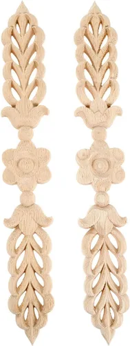 Miniatura 8 de Paquete de 4 apliques de madera para muebles, 9.6 x 1.4 in/9.65 x 1.38 pulgadas, calcomanías laterales centrales de flores de hojas para gabinete
