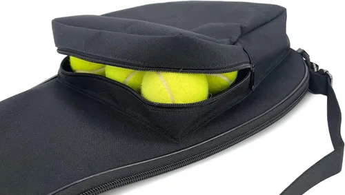 Miniatura 7 de Bolsa de tenis TaktZeit ligera y acolchada con funda para raquetas de tenis y correa de hombro ajustable Bolsillo negro.