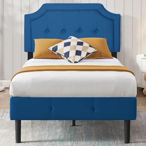 Miniatura 26 de VECELO Base de cama de plataforma de tamaño individual con cabecera tapizada de tela y soporte de listones de madera, no necesita somier/fácil Beige