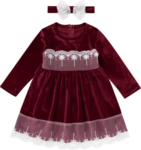 Miniatura 7 de IDOPIP Vestido tutú de terciopelo para niñas pequeñas, vestido de manga larga para princesa, Navidad, cumpleaños, fiesta, boda, vestidos de otoño e