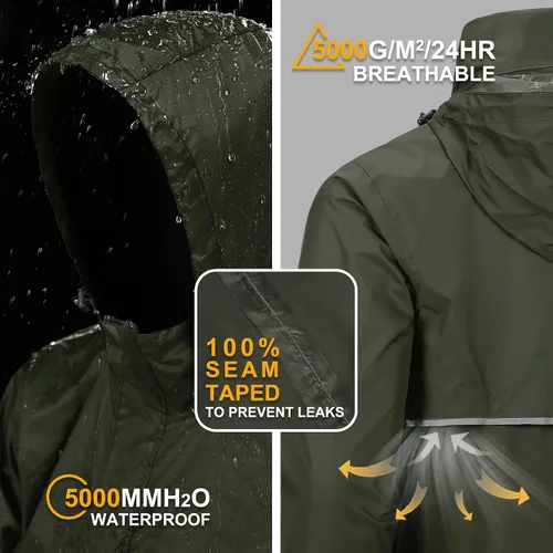 Miniatura 39 de Outdoor Ventures Chaqueta de lluvia para hombre, impermeable, ligera, plegable, para senderismo, golf, correr