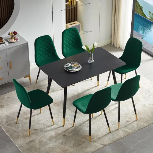 Miniatura 21 de Juego de 2 sillas de comedor de terciopelo azul marino, sillas tapizadas de cocina y comedor con patas de metal, sillas decorativas modernas