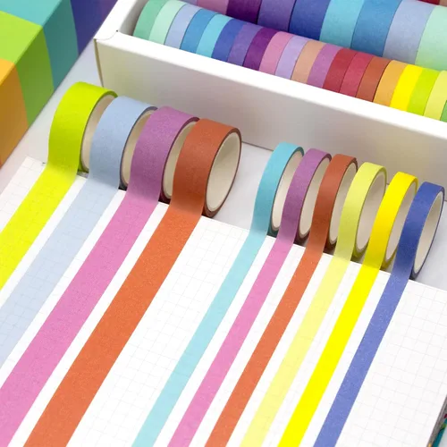 Miniatura 7 de WAPETASHI - Juego de cinta Washi de 40 rollos, 2 tamaños de cinta decorativa arco iris para álbumes de recortes y diarios
