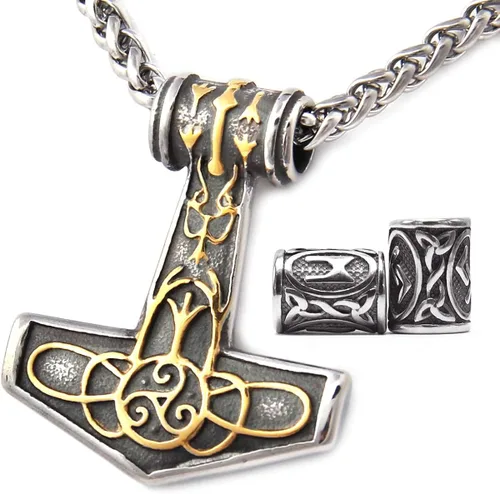 Gungneer Triskele Triquetra Valknut Mjolnir Thors - Collar con colgante de martillo de acero inoxidable, accesorios vikingos nórdicos para hombre