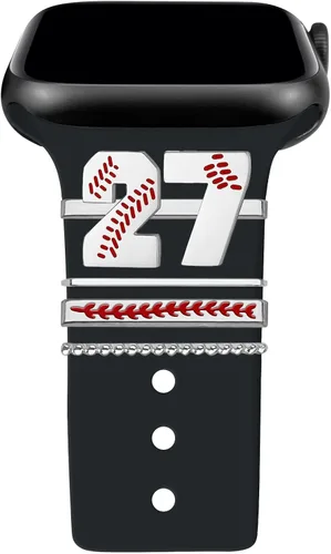 Miniatura 23 de Dijes de reloj de béisbol con números para niños de 00 a 30 atletas de números decorativos compatibles con accesorios de Apple Watch de 1.772 in
