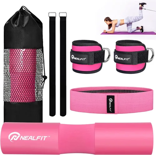 Miniatura 8 de NEALFIT Juego de almohadillas para pesas para sentadillas, estocadas y empujes de cadera, almohadilla protectora de cuello y hombro, barras Negro