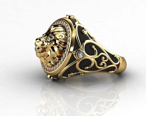 Miniatura 3 de Anillo de oro de moda con cabeza de león para hombre, anillo de león vikingo nórdico, anillo de león, joyería de león, anillo gótico de cruz
