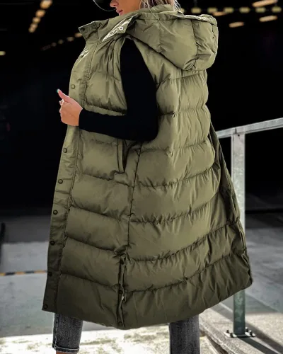 Miniatura 3 de Grlasen Chaleco largo acolchado con capucha para mujer, abrigos de invierno acolchados con cremallera cálida y acolchada