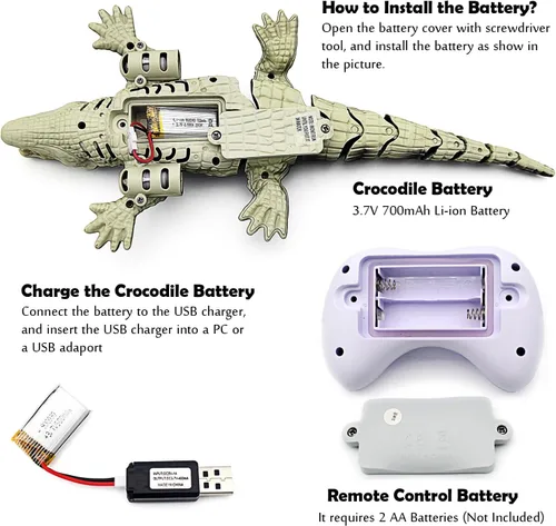 Miniatura 5 de Tipmant Realista RC Cocodrilo Control Remoto Pescado Barco Eléctrico Animal Agua Juguete para Piscina Lago Niños Cumpleaños (Verde)
