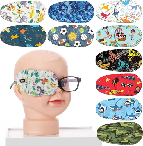 Miniatura 7 de Panelee 10 parches para ojos para niños, 10 estilos, parches adhesivos para los ojos para niños y niñas, sin látex, almohadillas perezosas a granel