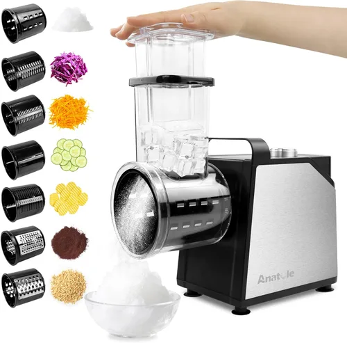 Rallador Eléctrico de Queso Anatole de 7 Cuchillas, Rectificador de Hielo de Acero Inoxidable, Triturador de Vegetales de 250W, Libre de BPA, 110V