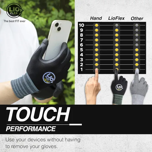 Miniatura 4 de Guantes de trabajo de seguridad con dedos táctiles, 3 pares de guantes de trabajo delgados y ligeros, ideales para trabajadores de almacén, Negro