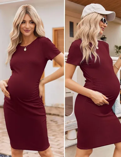 Miniatura 3 de Ekouaer Vestido de maternidad para mujer, fruncido, acanalado, entallado, vestido de verano casual, vestido de embarazo S-XXL