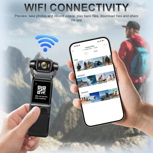 Miniatura 3 de Cámara 4K Vlogging Mini cámara de acción con bolsillo giratorio de 180° con audio y video, cámaras pov de mano con estabilización, pantalla táctil