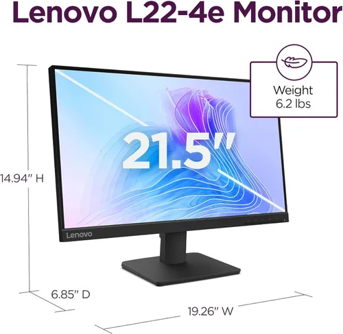 Miniatura 11 de Monitor Lenovo L22-4e - Monitor de Oficina - Pantalla IPS FHD de 21.5" - Frecuencia de Actualización de 100Hz - MPRT de 4 ms - 99% sRGB - Negro