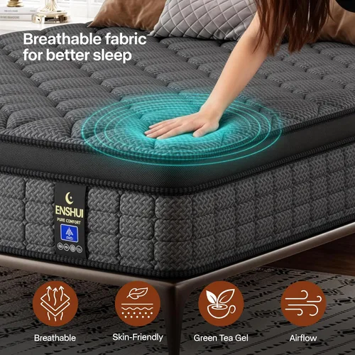 Miniatura 9 de ENSHUI Colchón individual, colchón híbrido de 12 pulgadas en una caja, colchones de firmeza media con espuma viscoelástica de gel y resortes