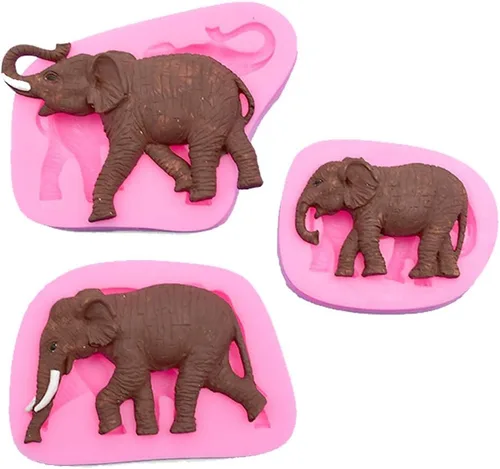 3 piezas de elefante animal mamá papá bebé familia para bricolaje pastel fondant hornear galletas galletas bandeja de jabón 3D chocolates dulces