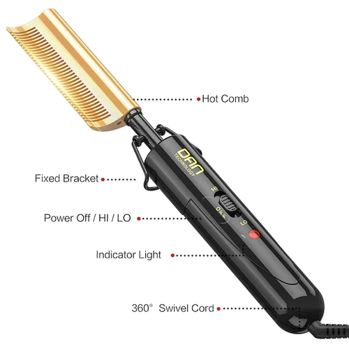 Miniatura 8 de DAN Technology Plancha Alisadora de Cerámica Curva y Peine de Presión Térmica, 450°F de Doble Voltaje para Cabello Natural Negro, Portátil