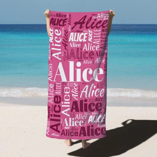 CUDIYST Toalla de playa con nombre personalizado de 30 x 59 pulgadas, 35.4 x 70.9 pulgadas, toalla de playa con nombre personalizado, de secado