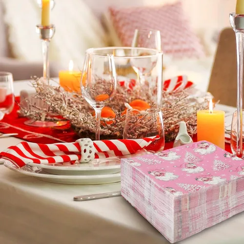 Miniatura 6 de Paquete de 80 servilletas desechables de Navidad de Papá Noel y árbol de Navidad, servilletas de papel de Navidad para Navidad, suministros de Santa