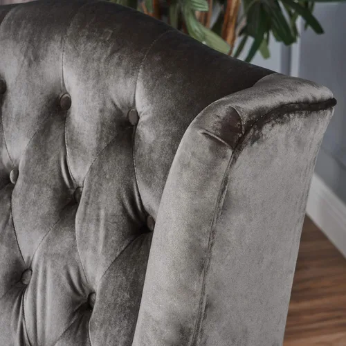 Miniatura 7 de Sillón decorativo de respaldo alto, forrado de tela, de Clarice, Terciopelo Gris