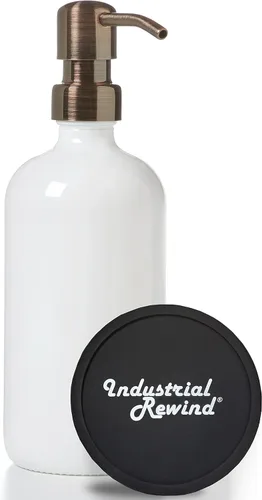 Miniatura 14 de Dispensador de jabón negro con bomba de metal y posavasos para parte inferior antideslizante, botella de vidrio de 16 onzas para jabón líquido