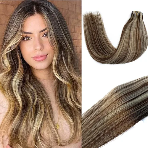 Miniatura 12 de Extensiones de cabello humano real con cinta, 20 piezas de cabello Remy invisible de doble cara, extensiones de cabello Remy con cinta adhesiva