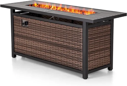 Miniatura 8 de Mesa cuadrada para fogata de gas de 50,000 BTU para exteriores, para patio, jardín, campamento, calefacción al aire libre con vidrio azul
