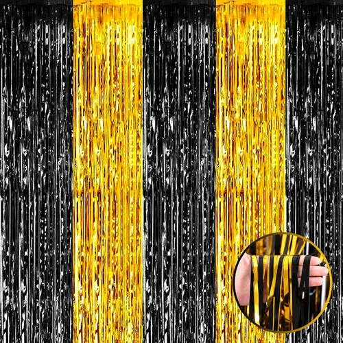 Miniatura 18 de Pack de 4 cortinas de flecos de papel de aluminio dorado champán, 3.3 pies x 9.8 pies, cortinas de tiras metálicas de papel de aluminio para Paquete