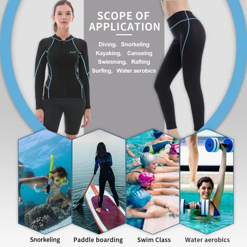 Miniatura 2 de GoldFin Traje de neopreno para mujer, camiseta y pantalones de neopreno de 0.079 pulgadas (0.079 in), pantalones para aeróbic acuático, buceo, surf
