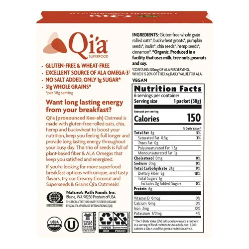 Miniatura 7 de Nature's Path Harina de avena instantánea orgánica con semillas de calabaza Qi'a y canela, 8 onzas (paquete de 6), sin gluten, sin OMG