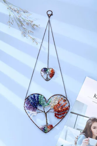 Miniatura 3 de PESOENTH Árbol de la vida de cristal de chakras para colgar en la pared, regalos para mujeres, bohemios 7 cristales curativos de chakras, piedras
