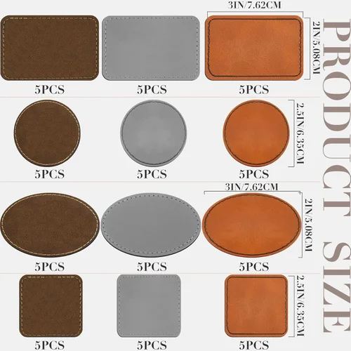 Miniatura 2 de Dunzy 60 parches de cuero sintético en blanco para sombreros, parche de cuero sintético láser, prensa térmica con parches adhesivos de cuero